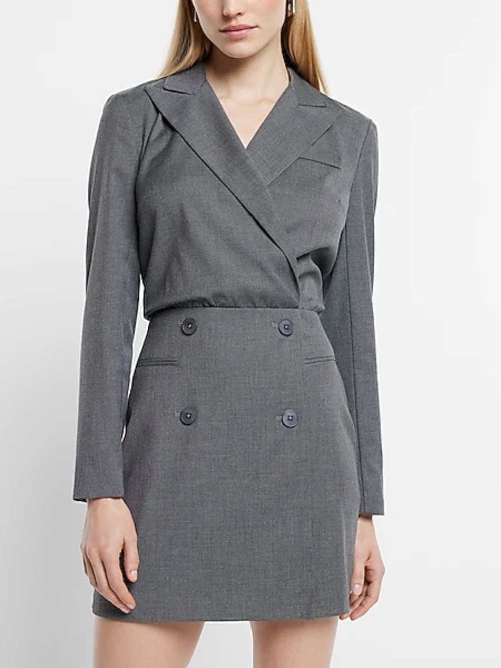 Express Gray Double-Breasted Blazer Dress